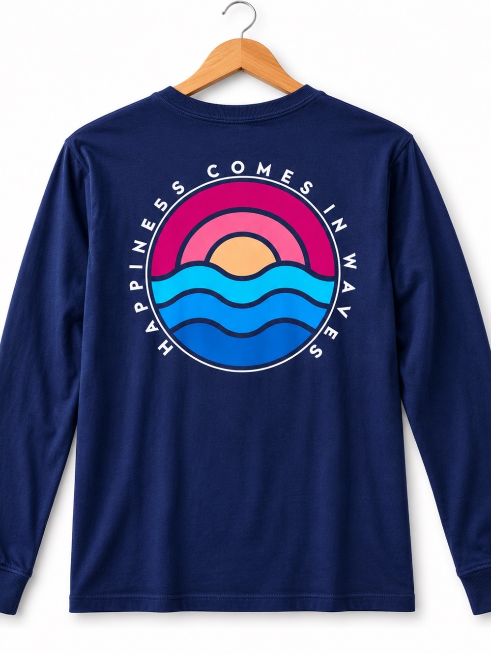 Life is Good Long Sleeve Women's M Rainbow "Happiness Comes in Waves" Navy Blue